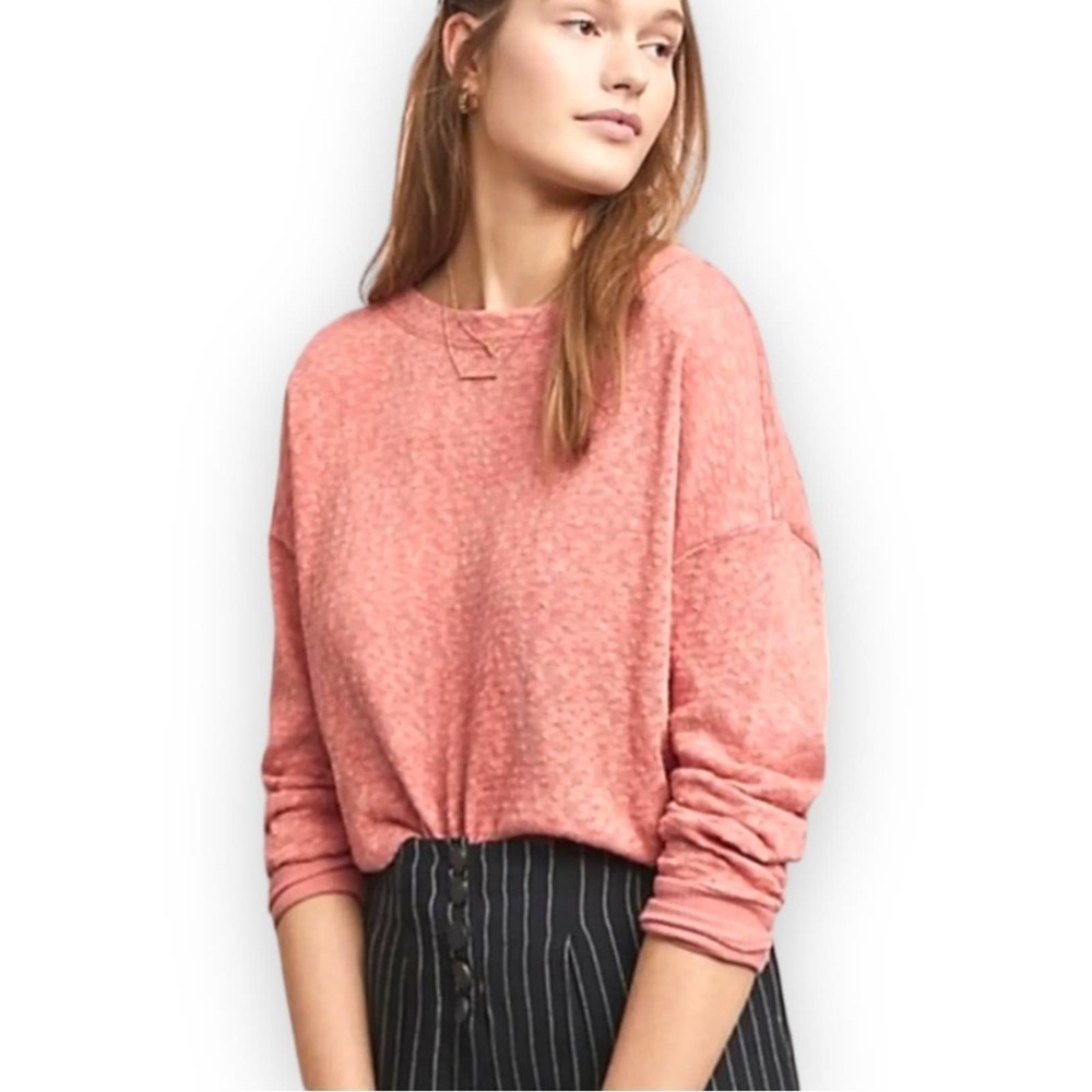 Anthropologie Slub Knit Drop Shoulder Sweater Pink Size Large